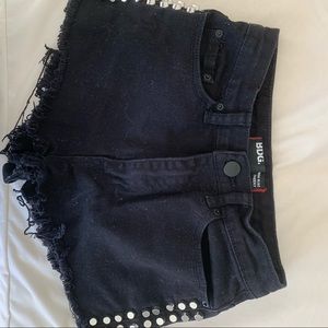 High waisted black denim shorts